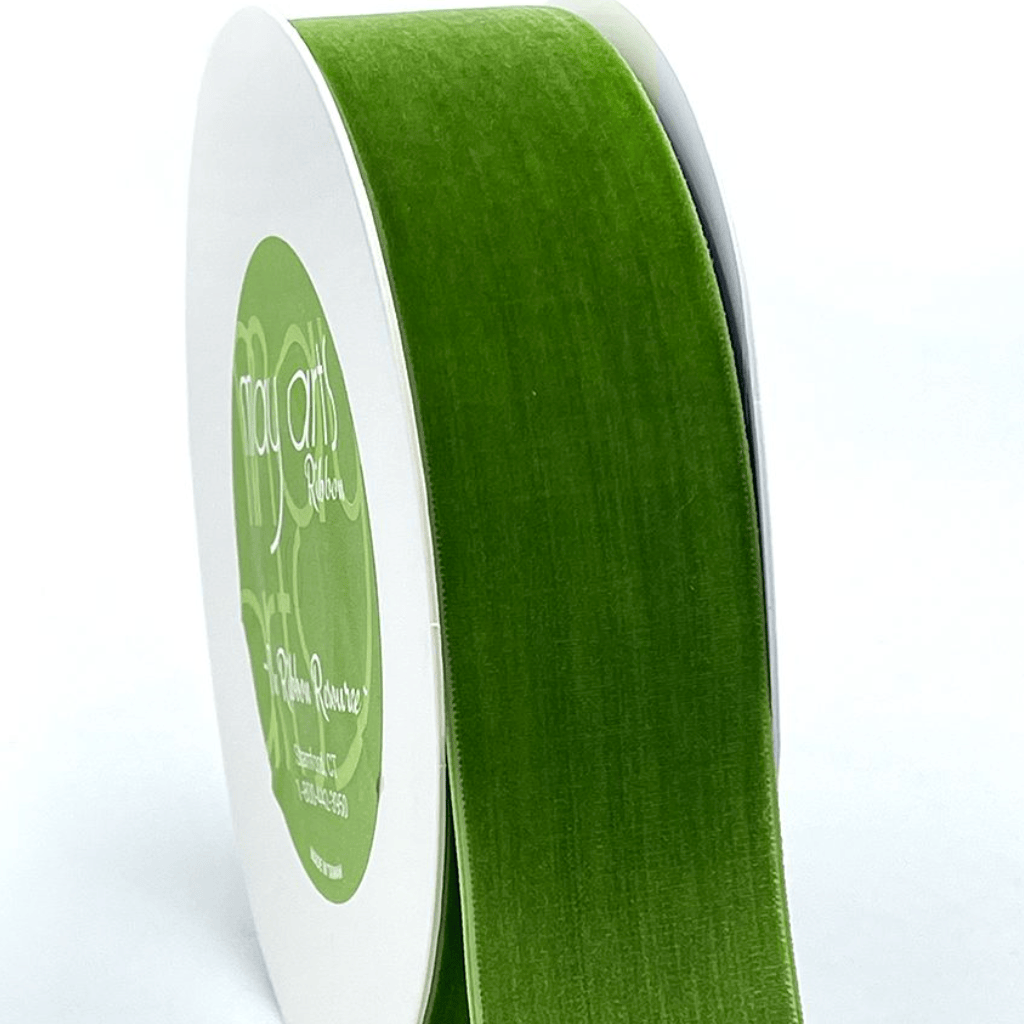 1.5 Inch Classic Velvet Ribbon with Woven Edge parrot green color