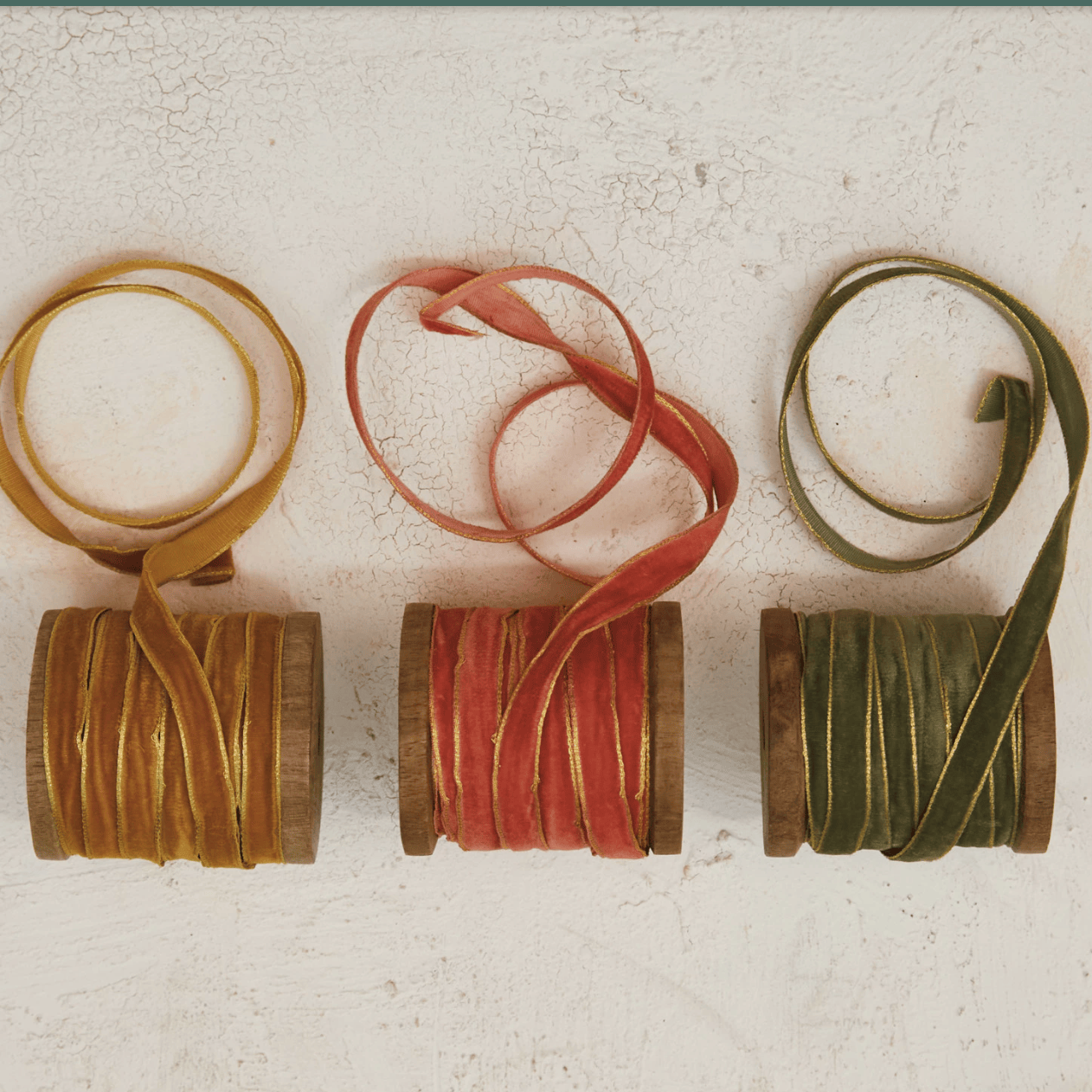 10 Yard Velvet Ribbon on Wood Spool, 3 Colors
