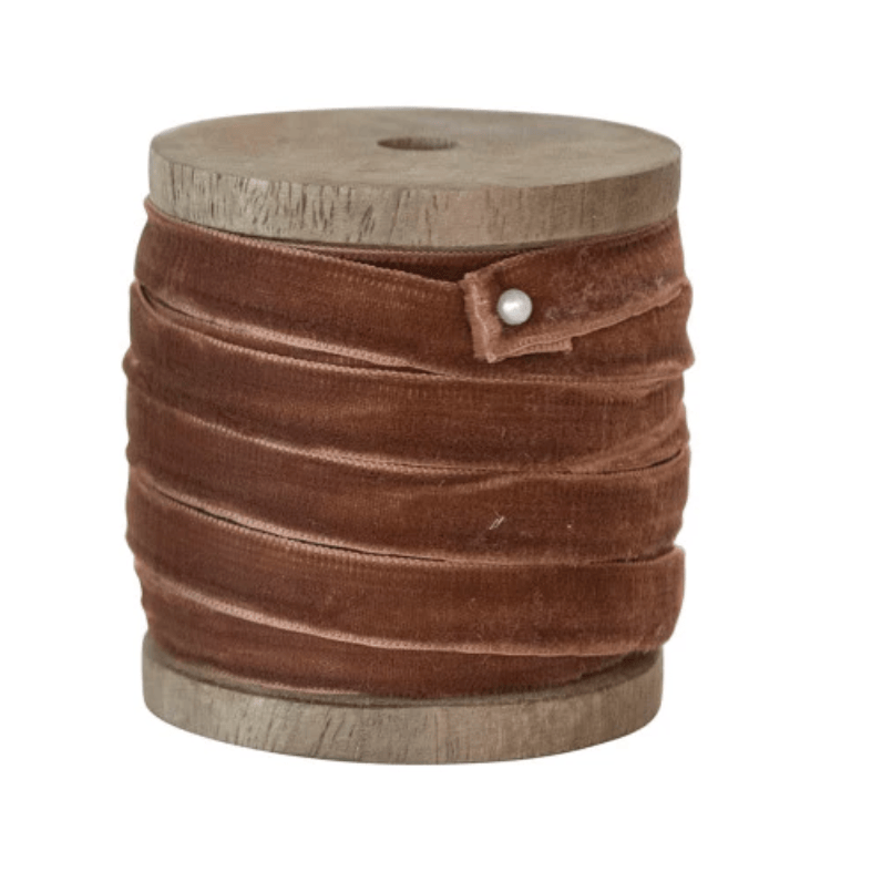 10 Yard Velvet Ribbon on Wood Spool, brown