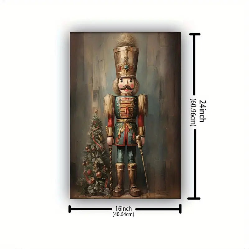 Wooden Framed Canvas Painting Tin Soldier Nutcracker