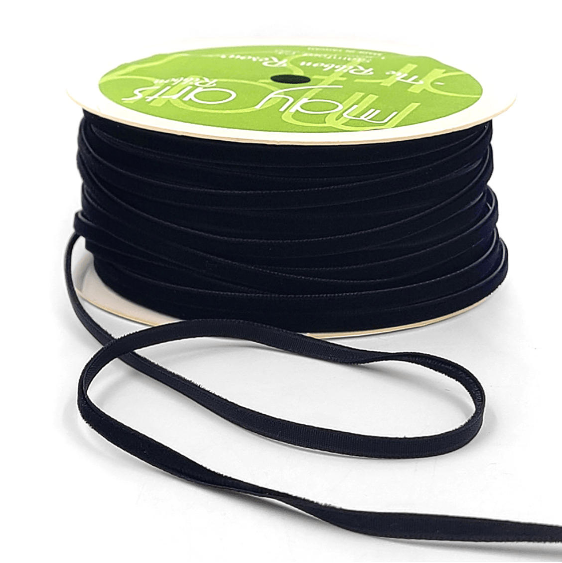 1/8 inch Velvet String Cord Ribbon with Woven Edge in Black