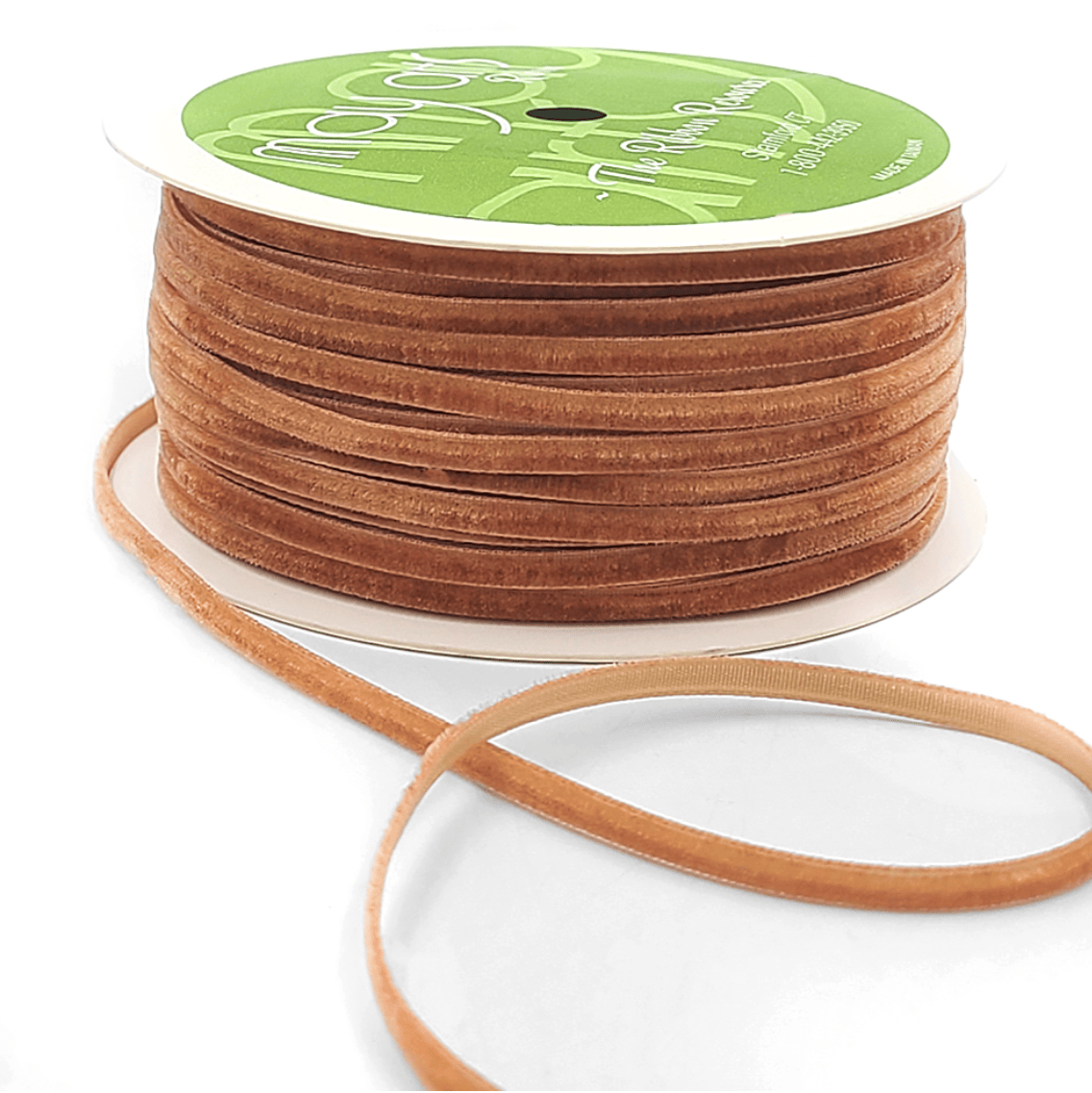 1/8 inch Velvet String Cord Ribbon with Woven Edge in Burnt Orange