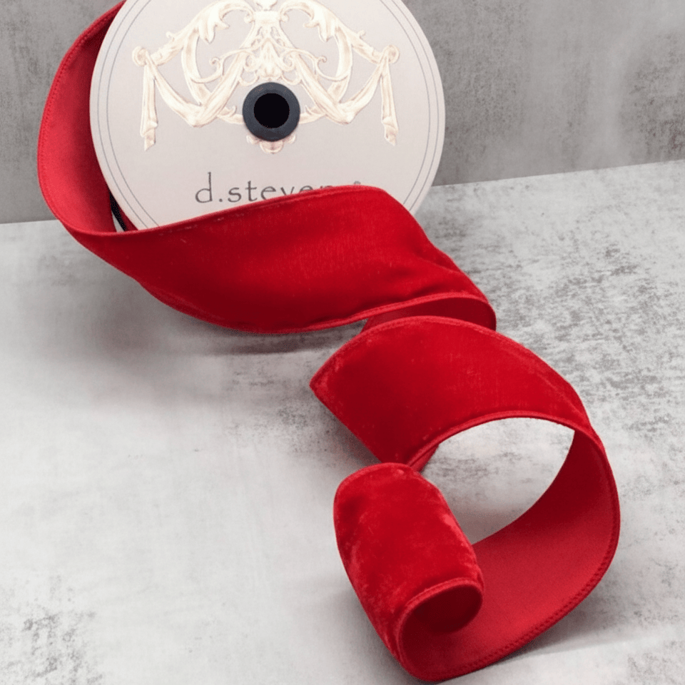 Wired Velvet Ribbon - Red Jubilee | 10 Yard Roll - 2 Sizes Available