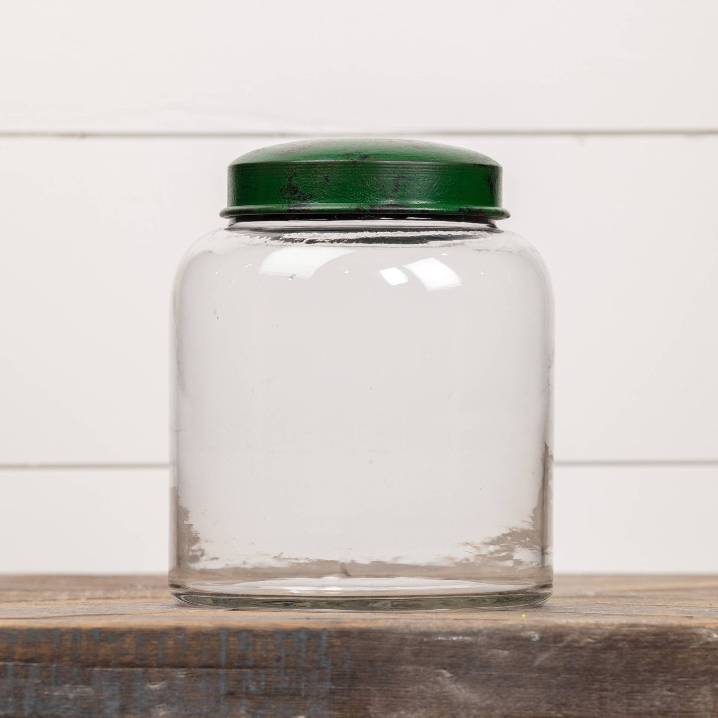 8" CLEAR GLASS JAR W/ GREEN LID