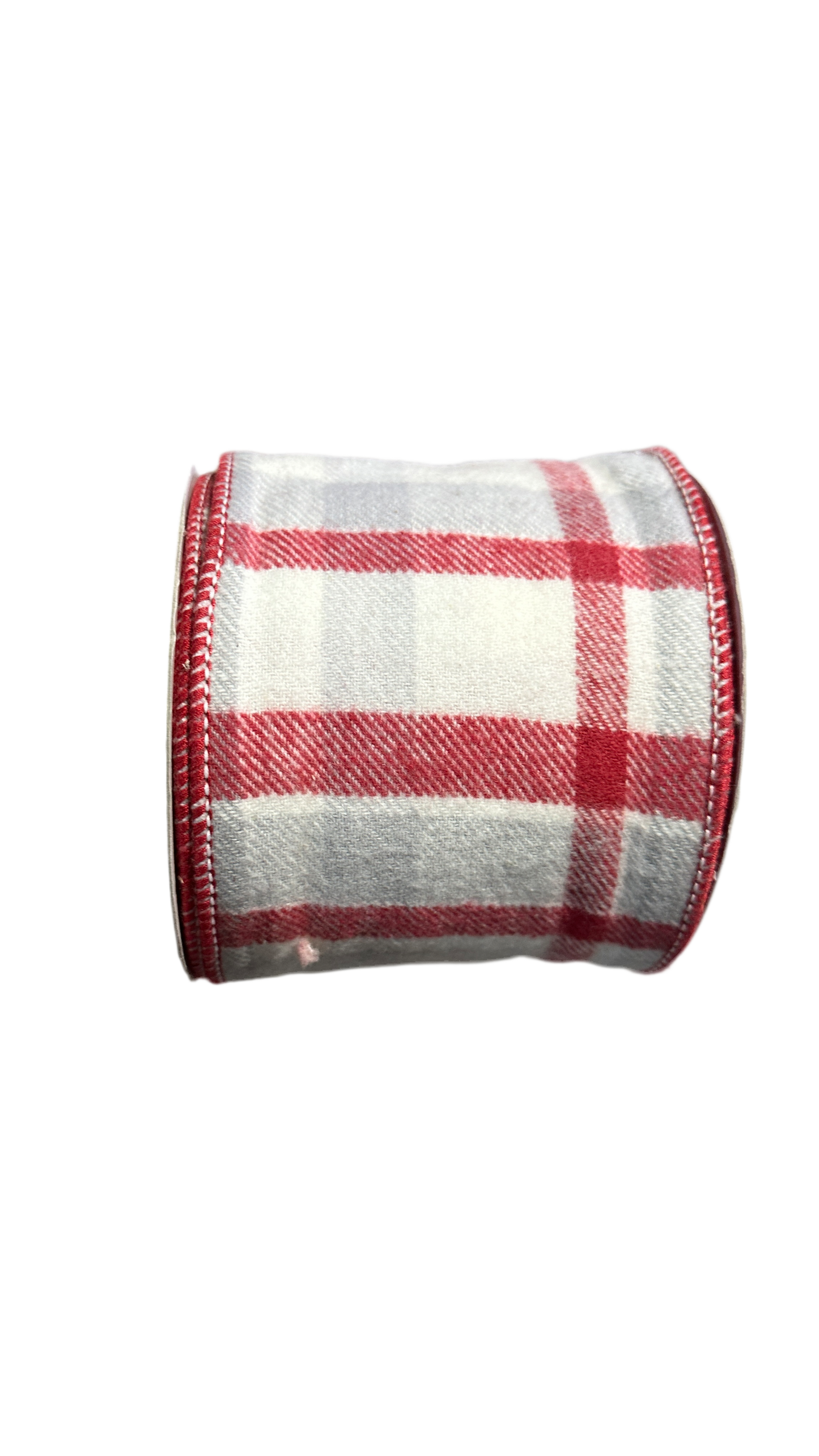 4" RED, WHITE, AND GRAY PLAID WIRED RIBBON