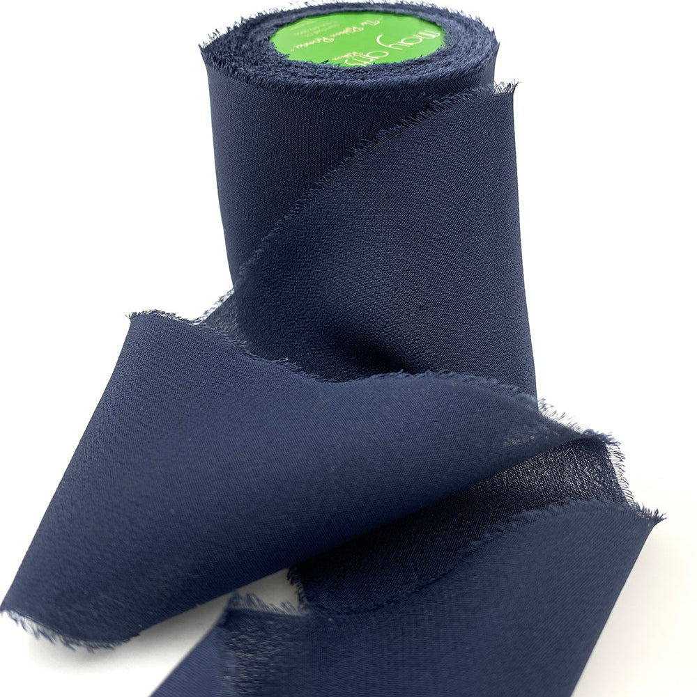 2 Inch 100% Silk Crepe with Frayed Edge in Navy