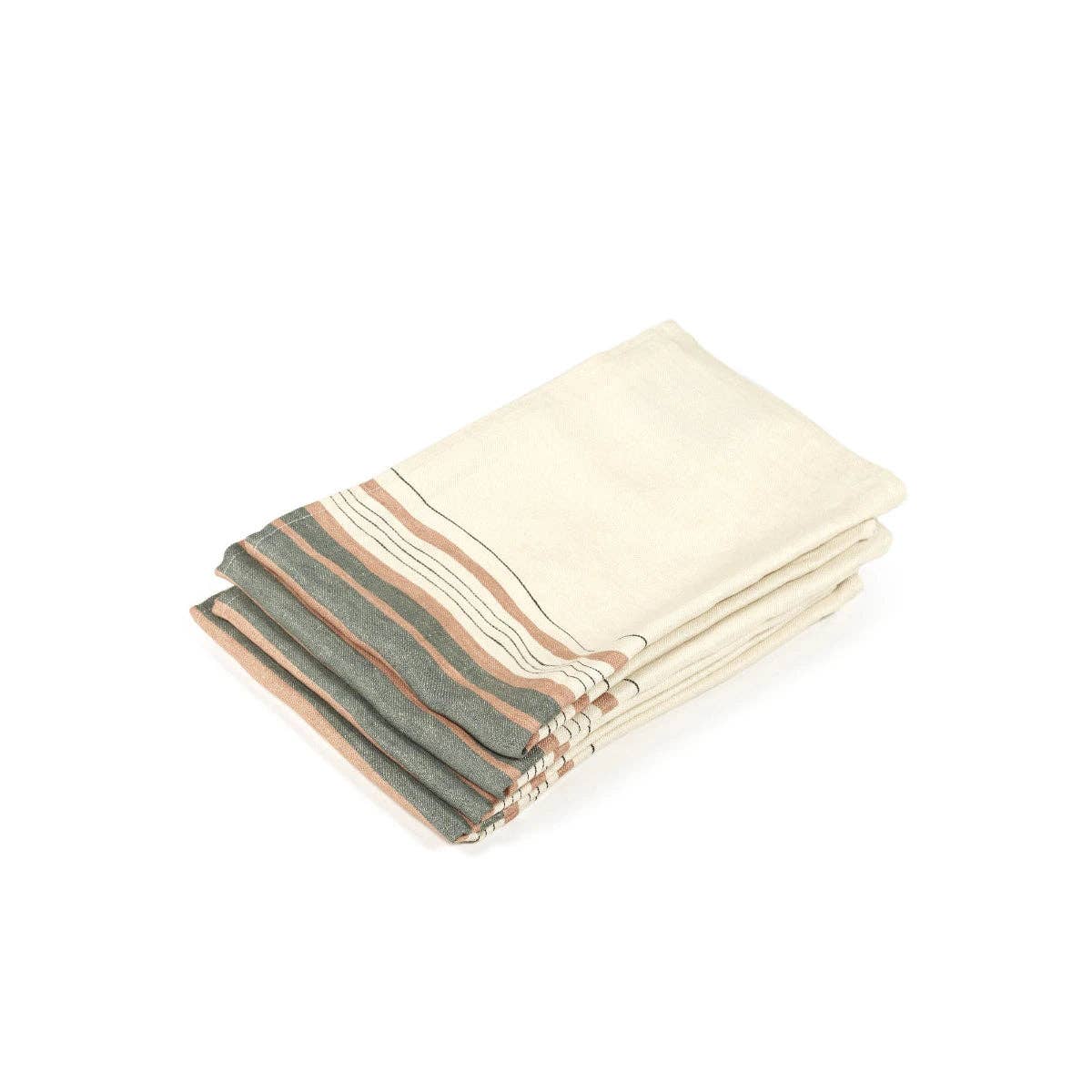 Libeco Gypsum Belgian Linen Guest Towel 23.6" x 31.5" - Sage, Pink & Black Stripe