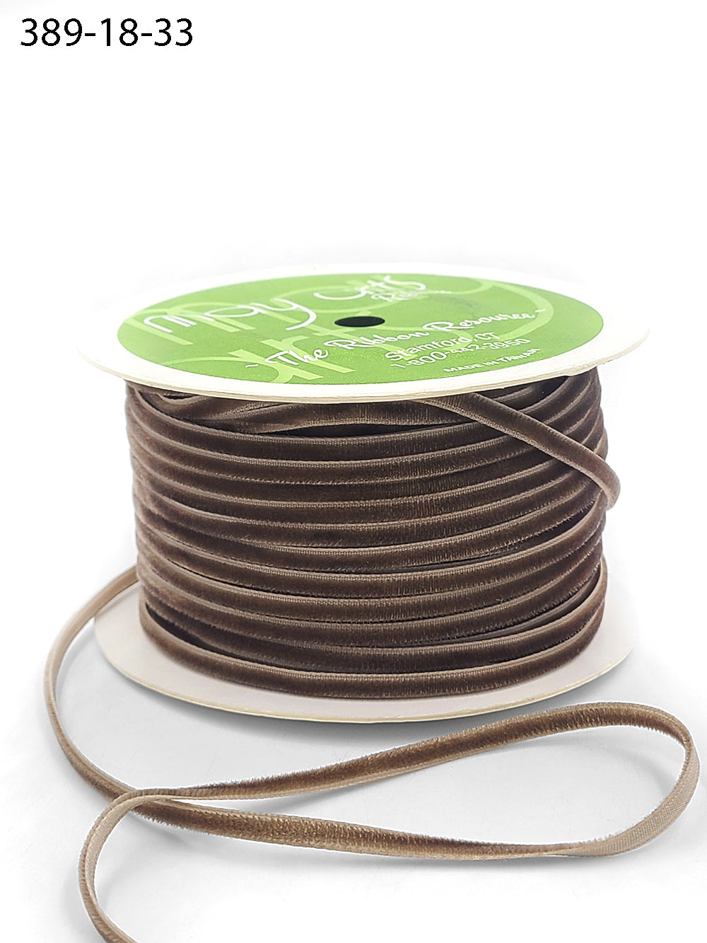 1/8 inch Velvet String Cord Ribbon with Woven Edge in Dark Brown