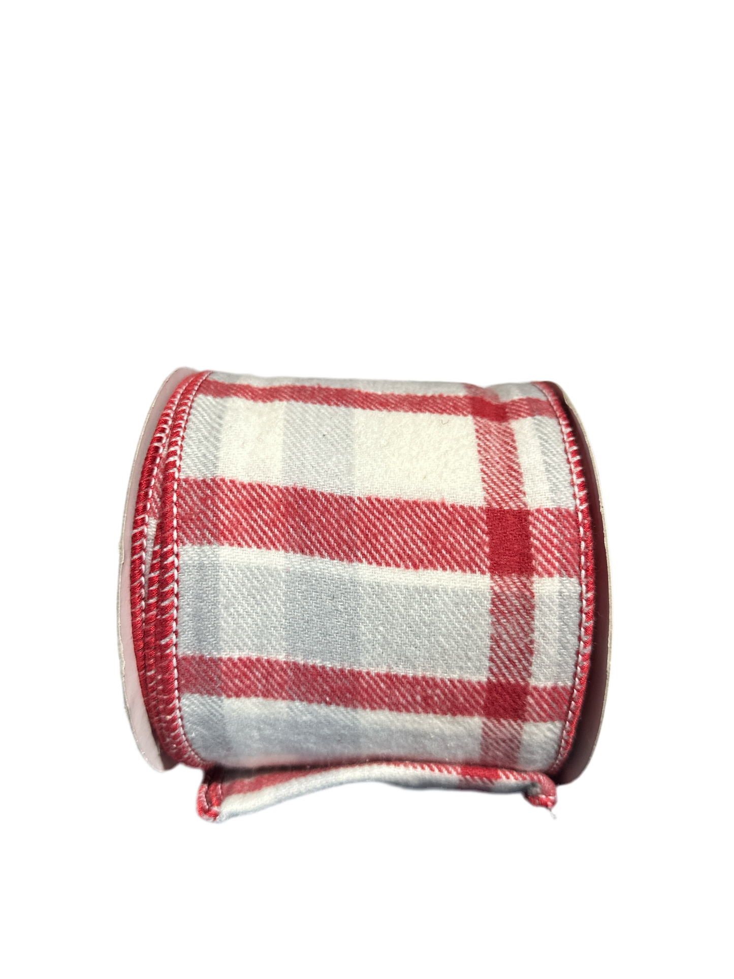 4" RED, WHITE, AND GRAY PLAID WIRED RIBBON