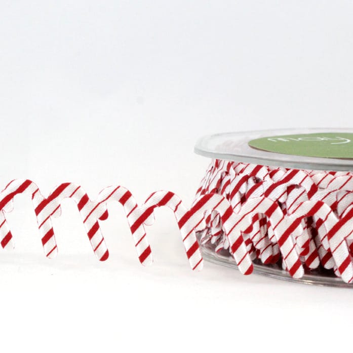 3/4 Inch Original Satin Cut Out Banner Ribbon with Cut Sealed Edge in Candy Canes