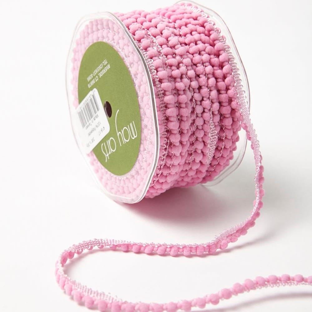 3/8 Inch Mini Pom Pom Ribbon in Pink