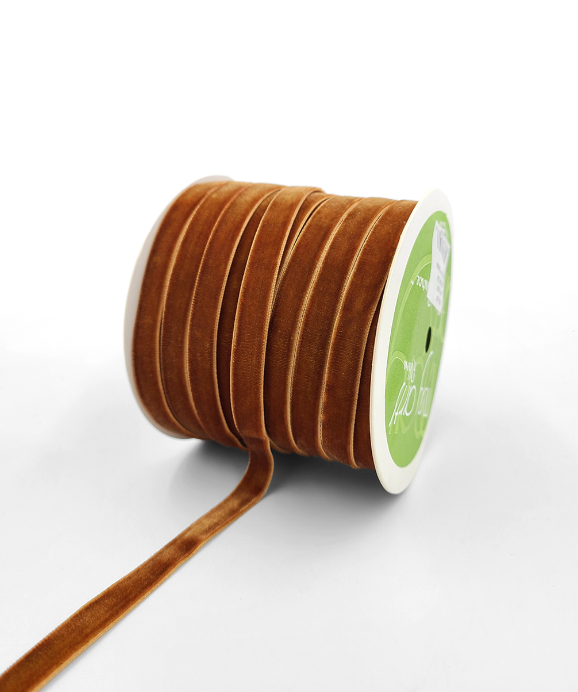 3/8" velvet ribbon in burnt orange color and woven edge