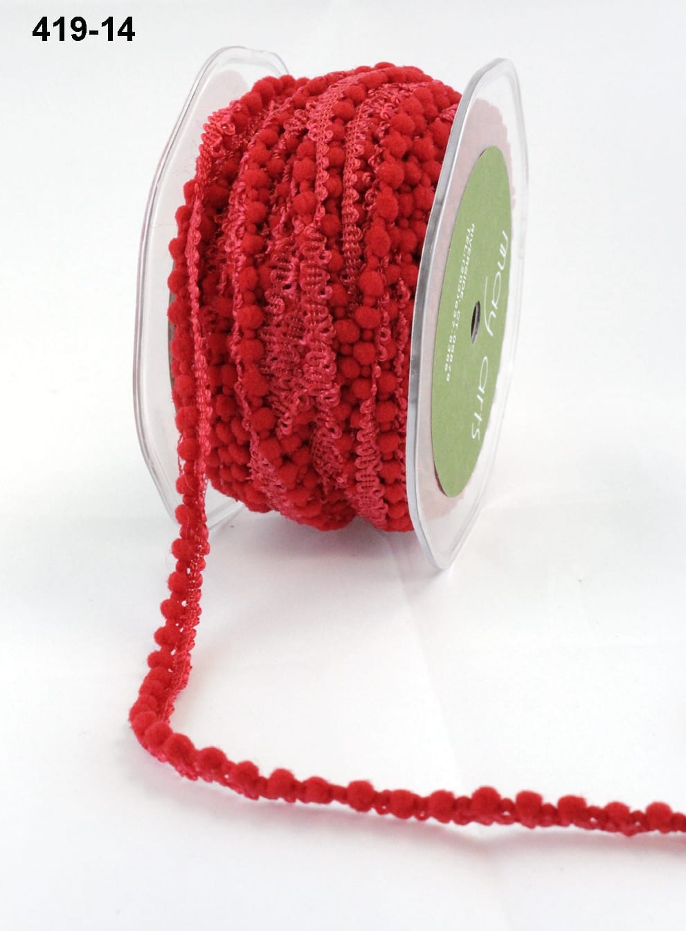3/8 Inch Mini Pom Pom Ribbon in Red