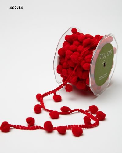 1/2 Inch Large Pom Pom String Ribbon in Red