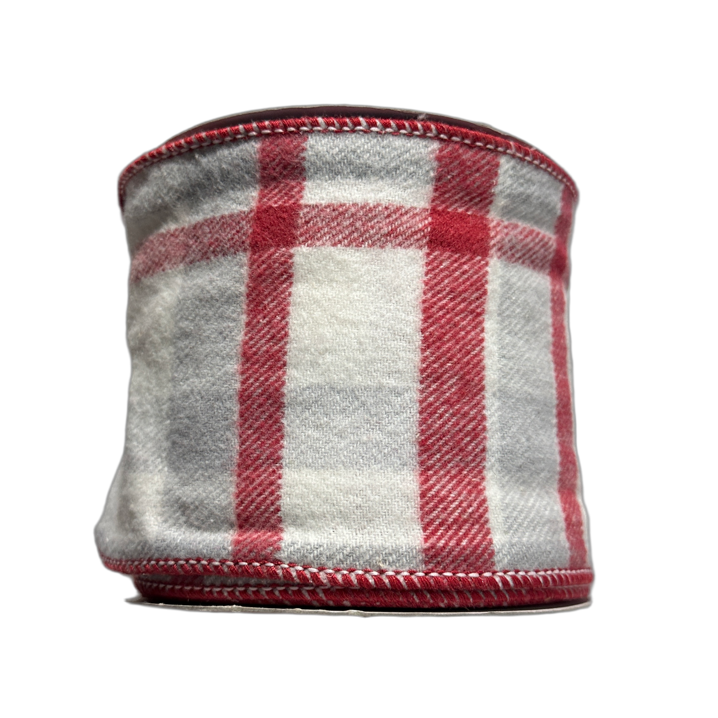 4" RED, WHITE, AND GRAY PLAID FLANNEL WIRED RIBBON