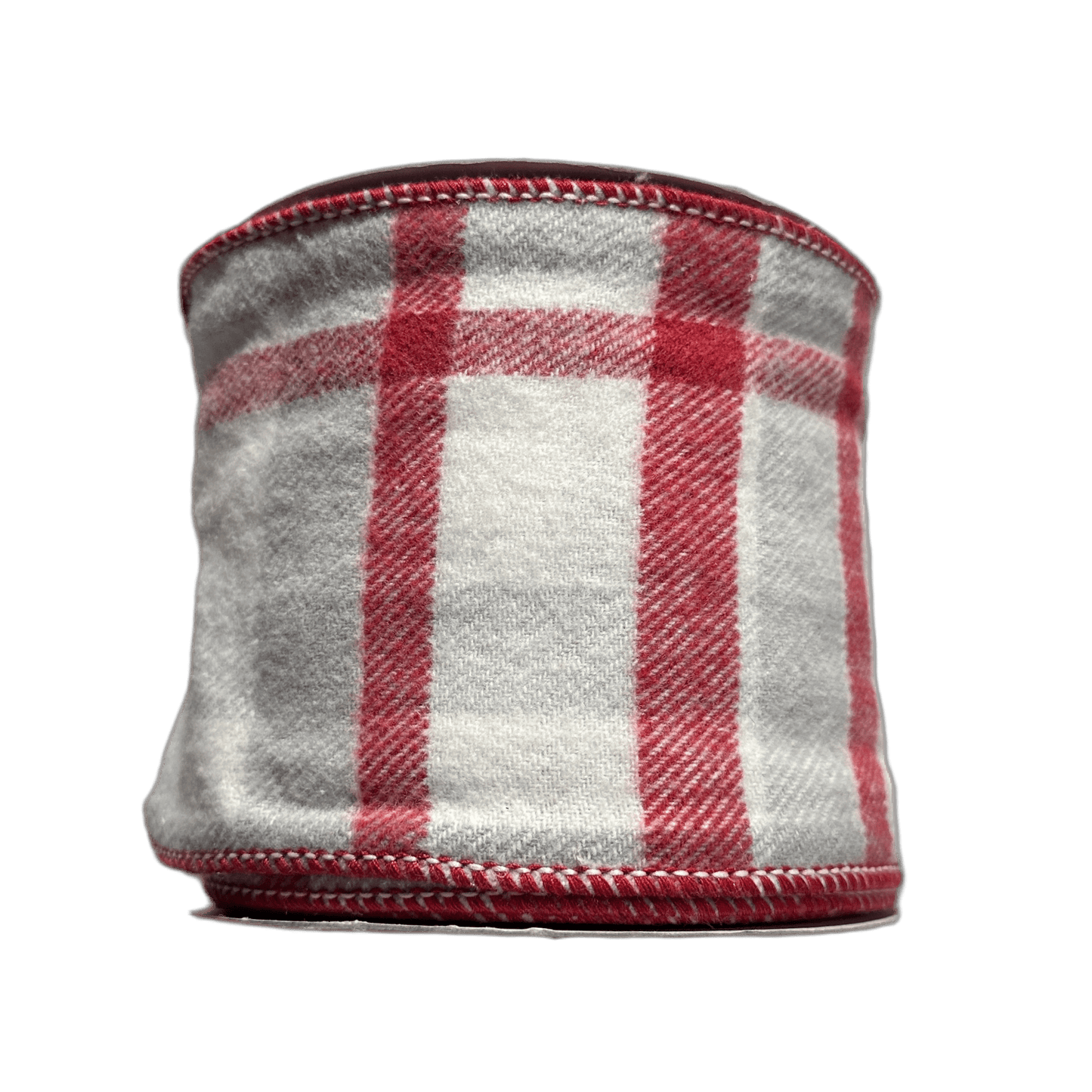 4" RED, WHITE, AND GRAY PLAID FLANNEL WIRED RIBBON