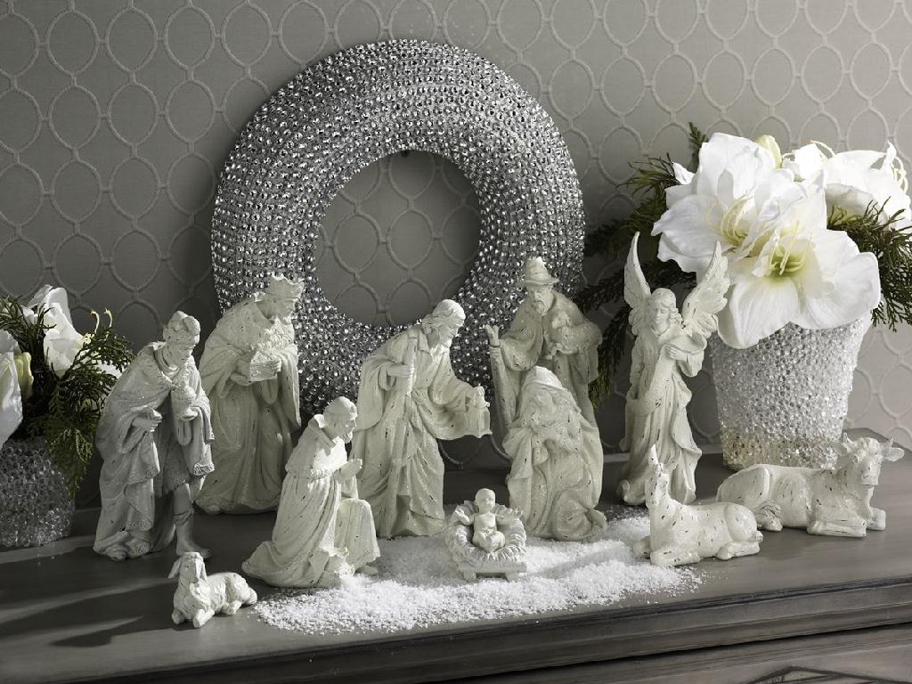 White Resin Sugared Nativity Set (12 Pieces)