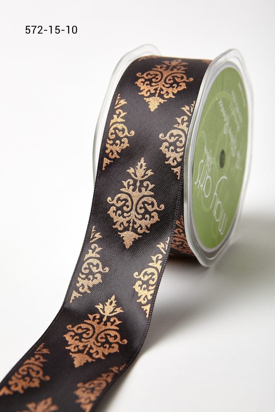 1.5 Inch Single Faced Satin Damask Print Ribbon with Woven Edge