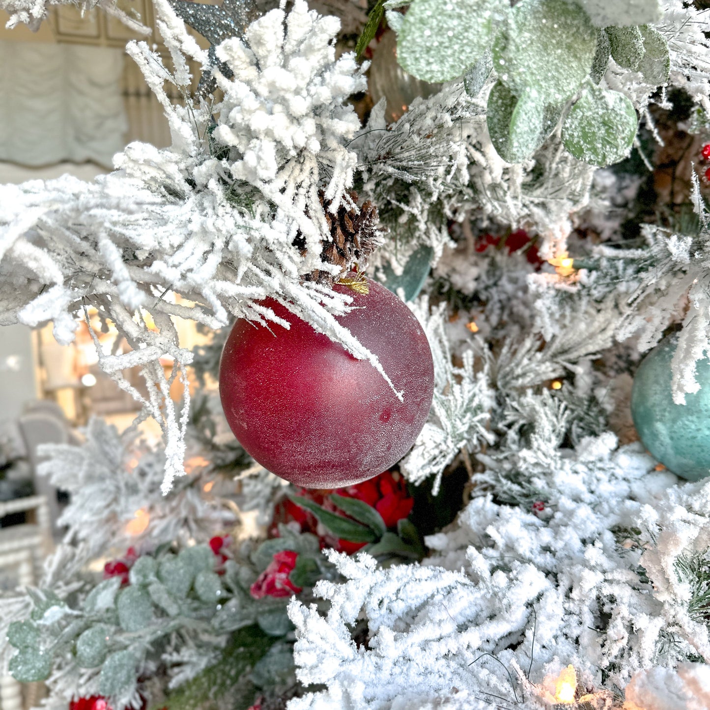 6" Frosted Ruby Glass Ornament