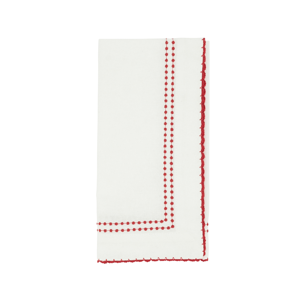 Red Embroidered Border 18" Cotton Cloth Napkin - Set of 4