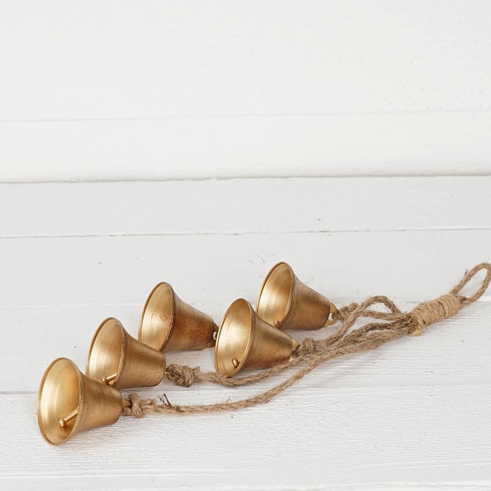 Vintage Gold Mini Liberty Bells - String of 5, 2.5"