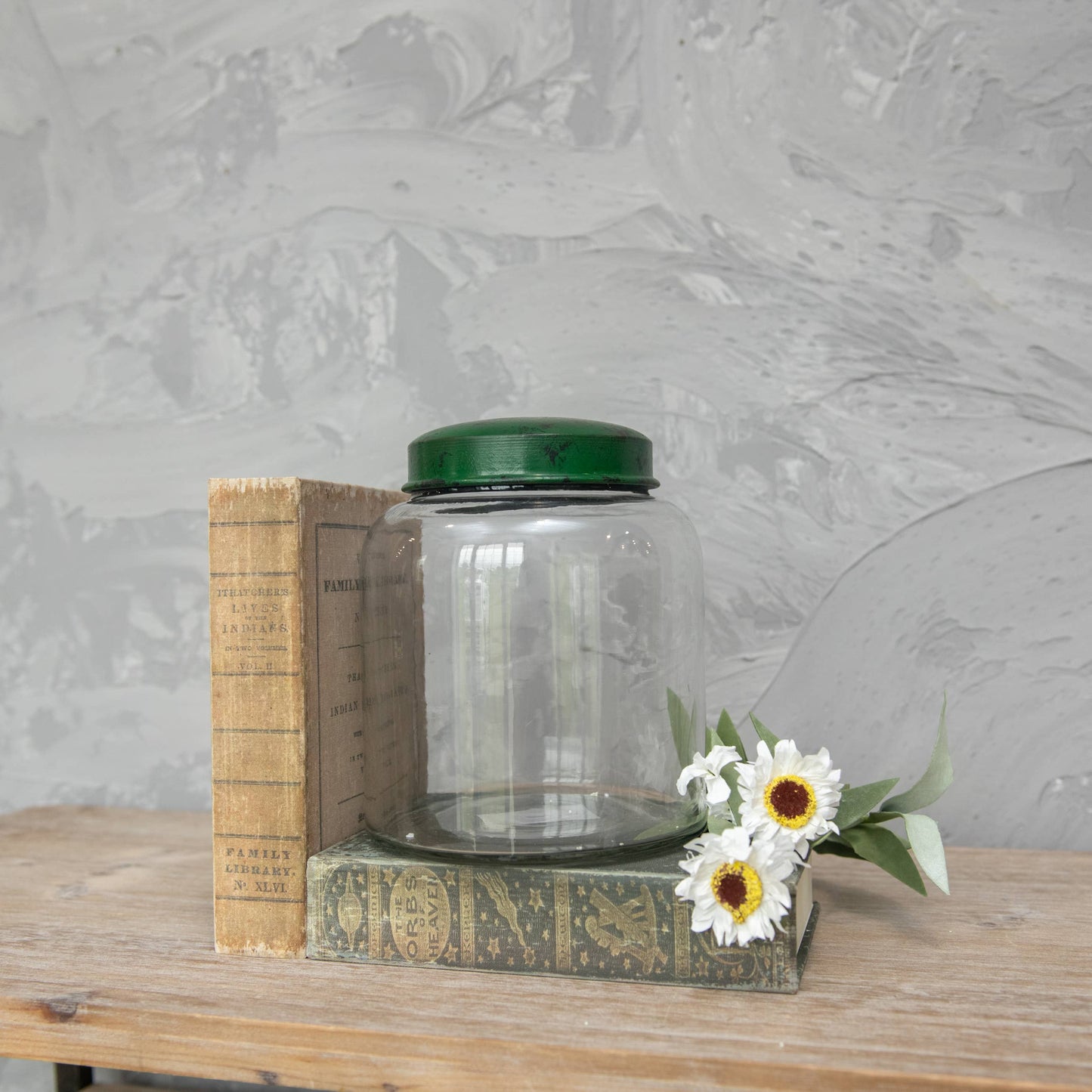 8" CLEAR GLASS JAR W/ GREEN LID