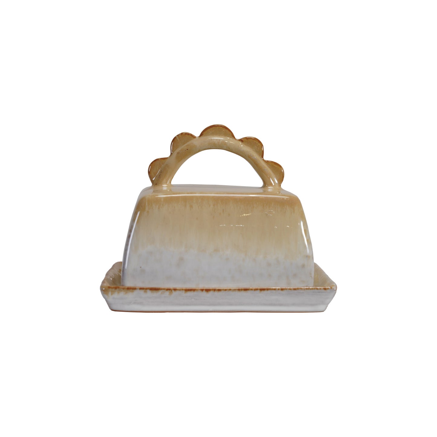 Stoneware Butter Dish with Scalloped Handle