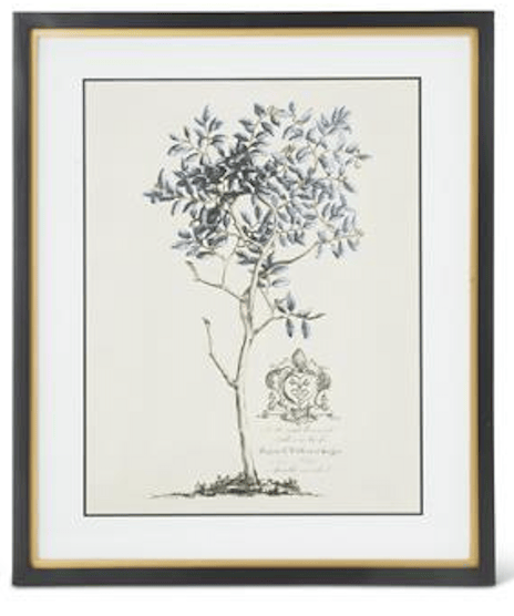 Framed artwork of a tree with decorative elements on a white background
