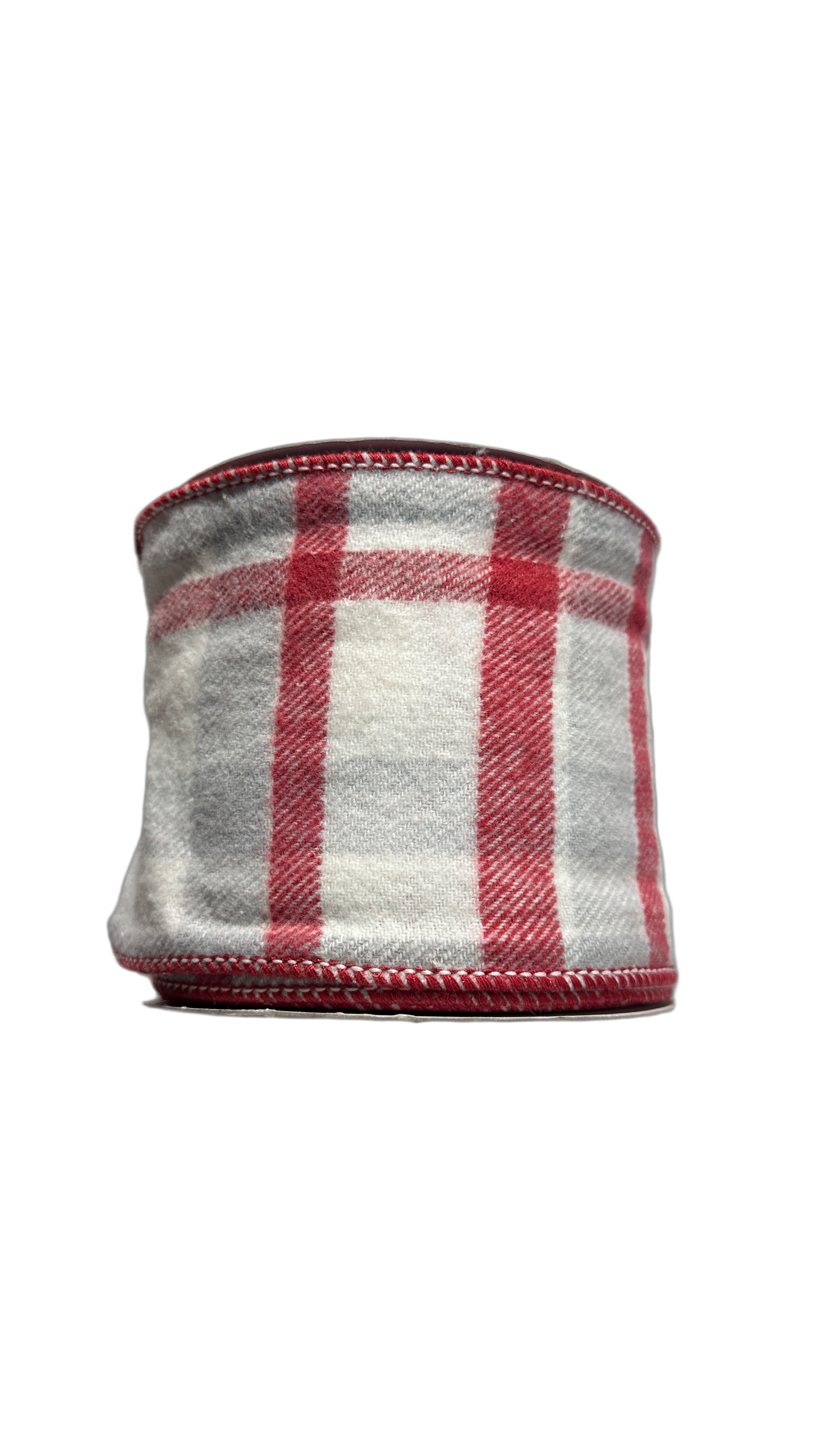4" RED, WHITE, AND GRAY PLAID WIRED RIBBON