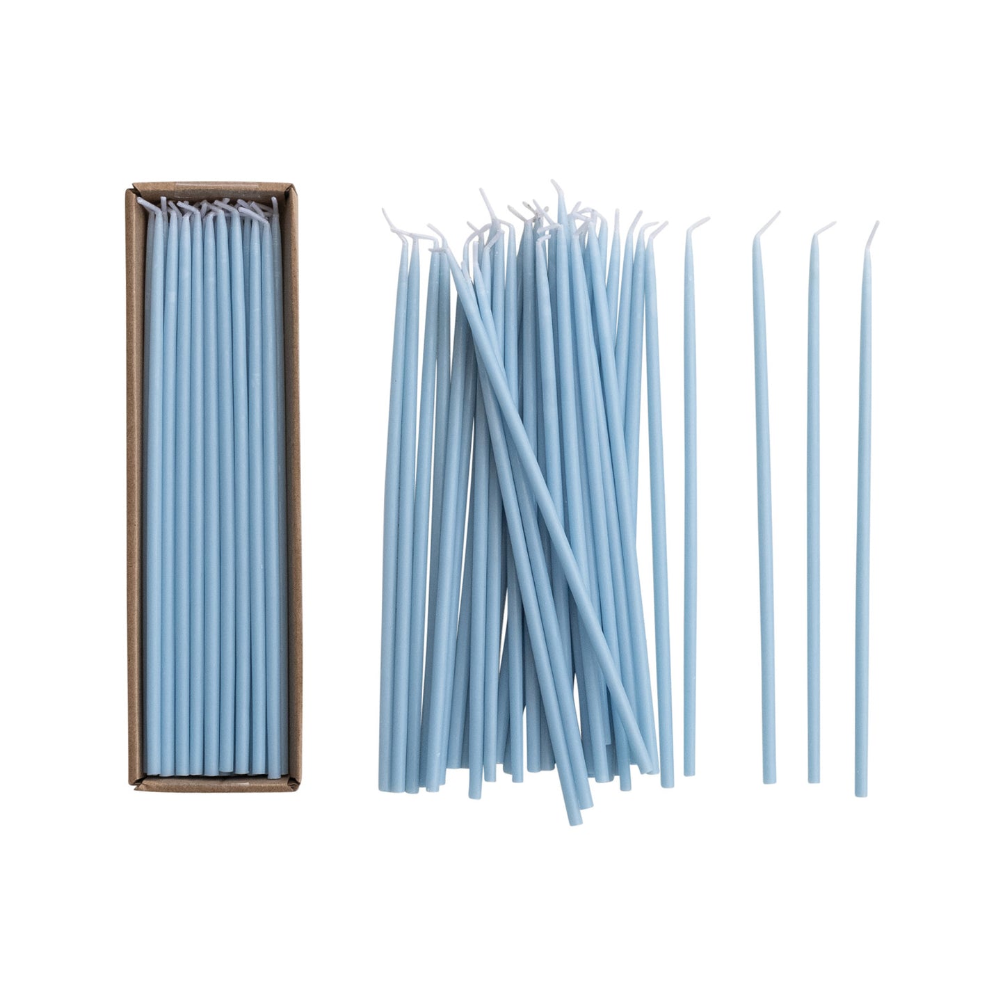 Light Blue Unscented Thin Taper Candles - Set of 36