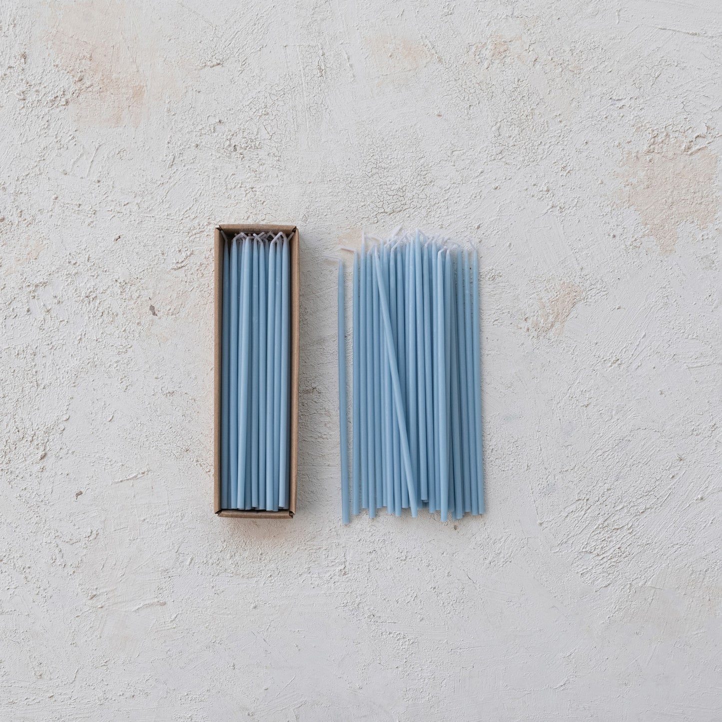 Light Blue Unscented Thin Taper Candles - Set of 36