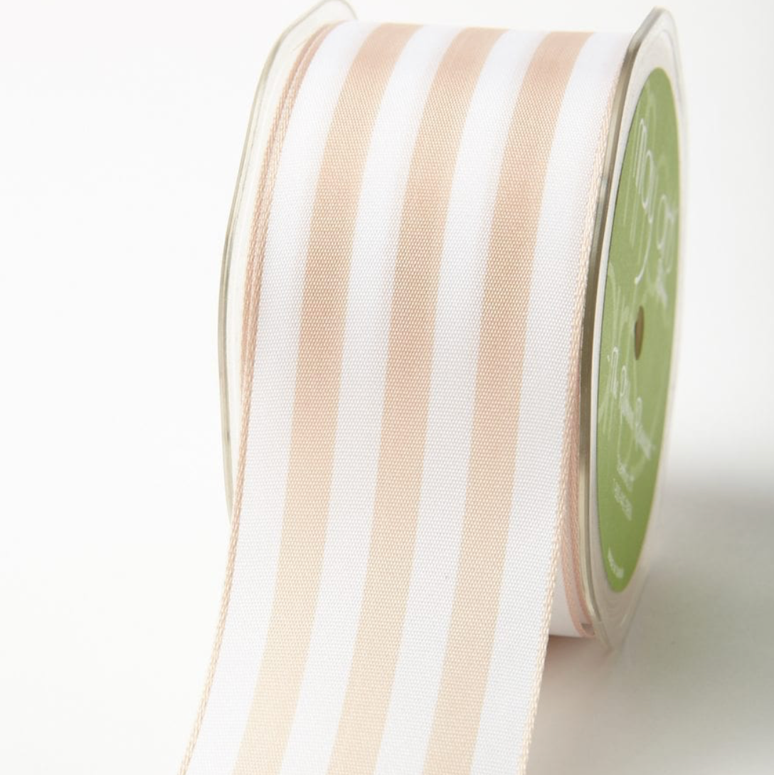 Champagne and White Striped Ribbon 2" x 25 Yards - Woven Edge