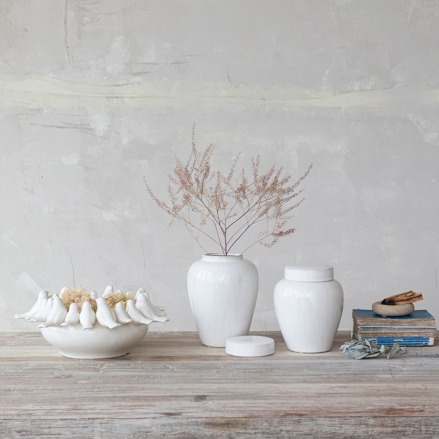 Decorative Debossed Stoneware Ginger Jar with Lid
