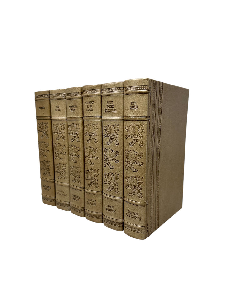 English Fine Leather Bound Book Lion Motif Putty Leather 9.5"
