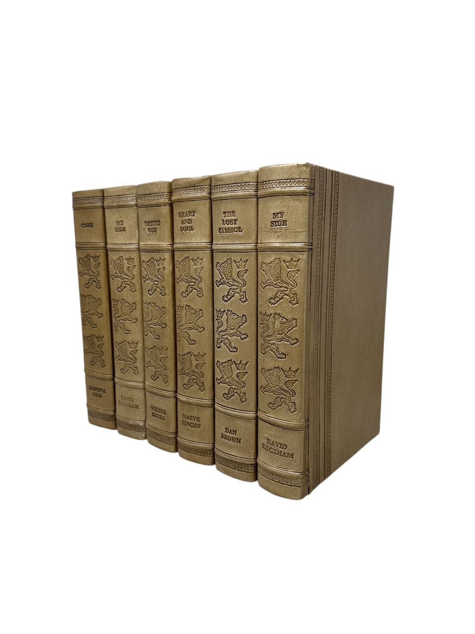 English Fine Leather Bound Book Lion Motif Putty Leather 9.5"