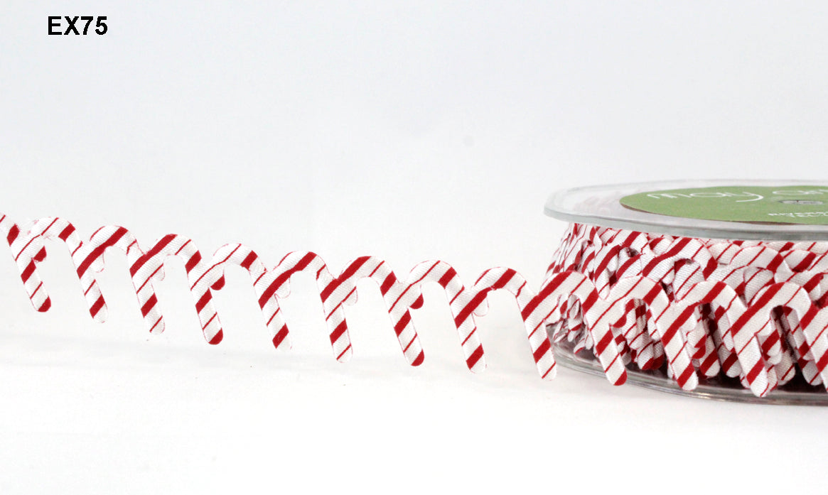 3/4 Inch Original Satin Cut Out Banner Ribbon with Cut Sealed Edge in Candy Canes