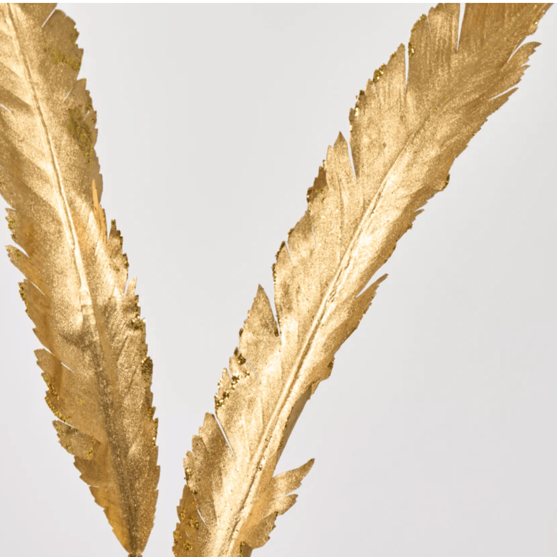 Gold Glitter Edge Three Metallic Gold Feather Stems Festive Holiday Branch Spray - 53"