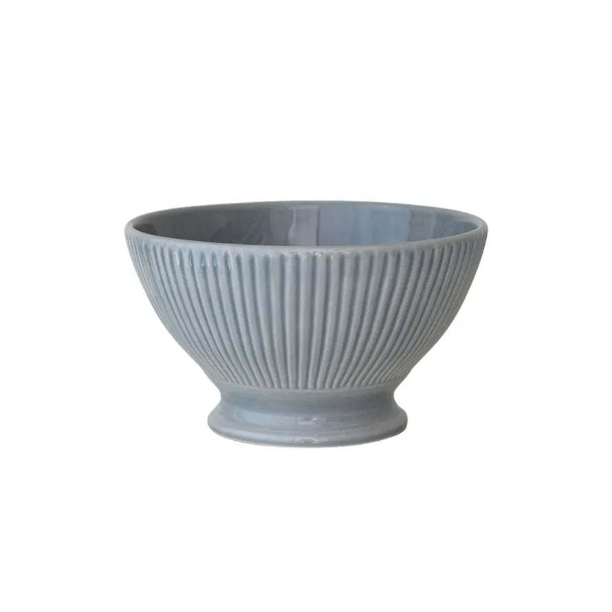 Grey Stoneware Fluted Serving Bowl - Reactive Glaze