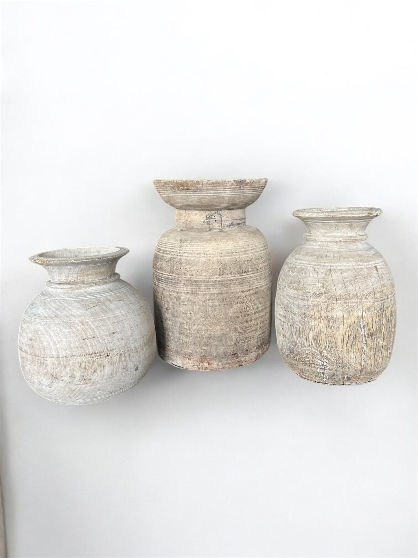 Assorted Nepali Water Pot Vases - Bleached Wood