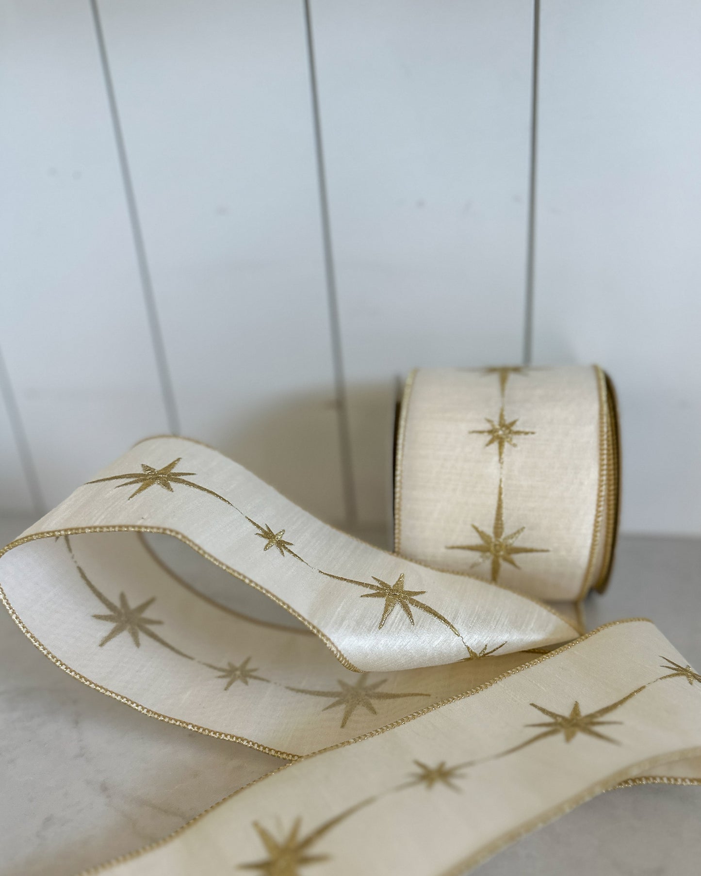 4" Cream and Gold Star Ribbon