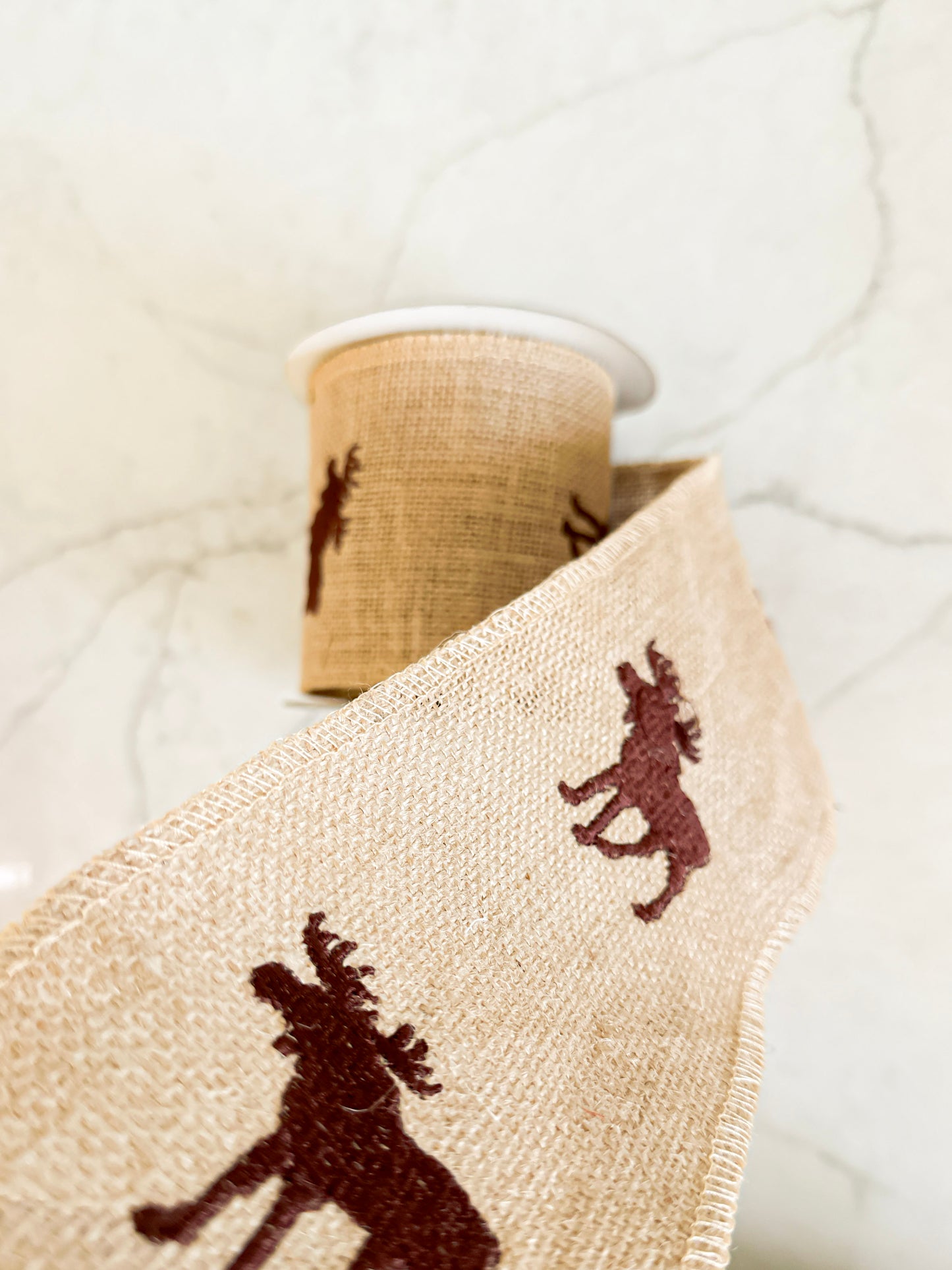 4" Burlap Ribbon with Moose Embroidered