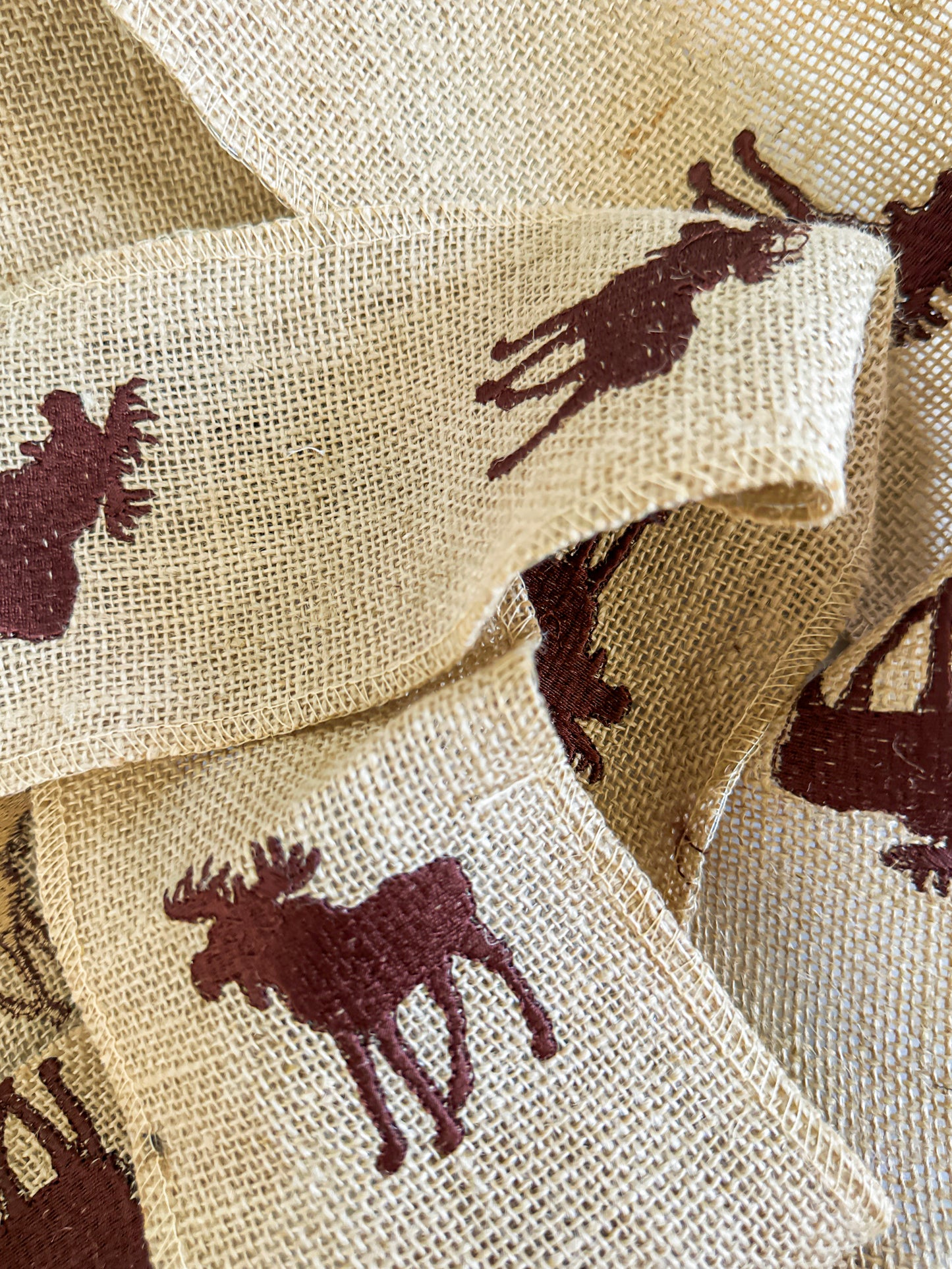 4" Burlap Ribbon with Moose Embroidered
