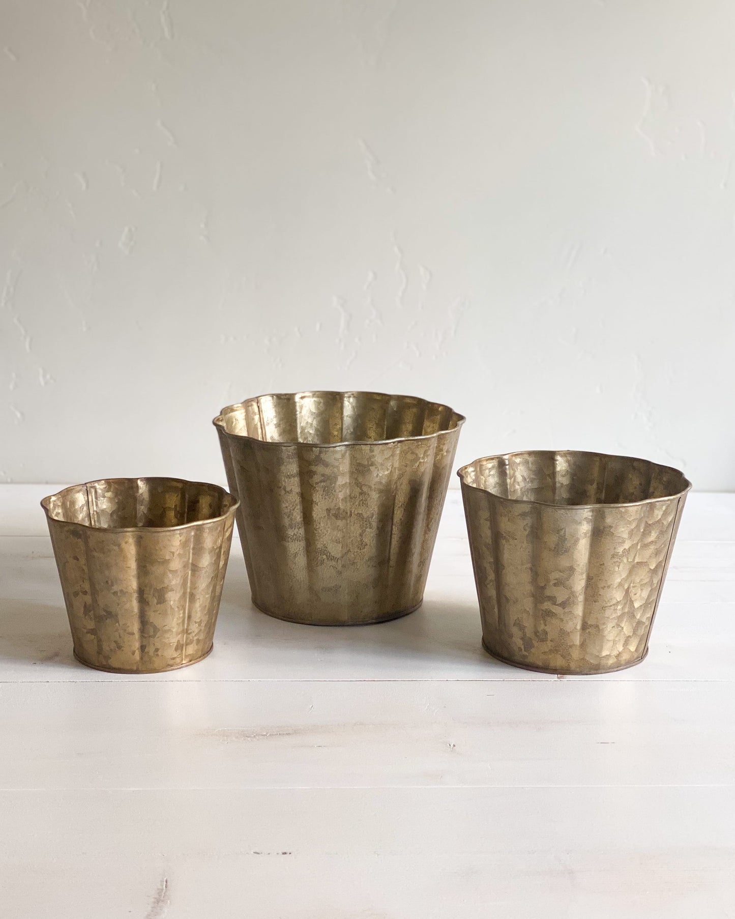 Gold Metal Scalloped Planters - 6 Sizes