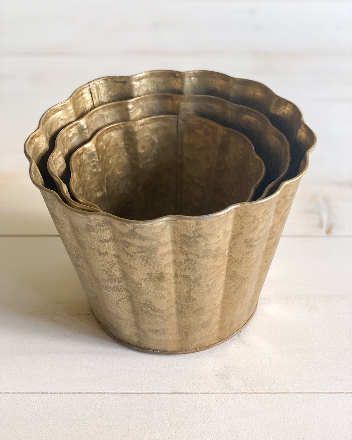 Gold Metal Scalloped Planters - 6 Sizes