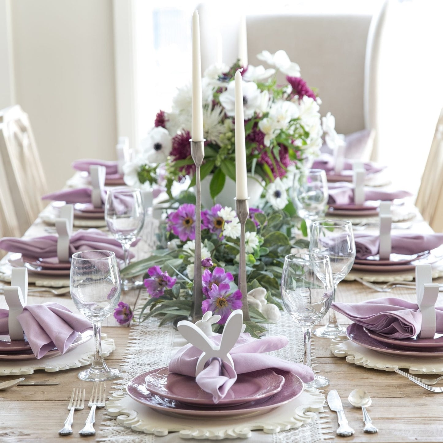 White Easter Bunny Wooden Napkin Rings - Set of 6