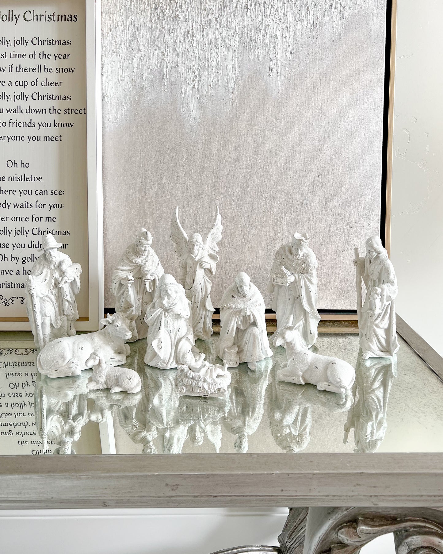 White Resin Sugared Nativity Set (12 Pieces)