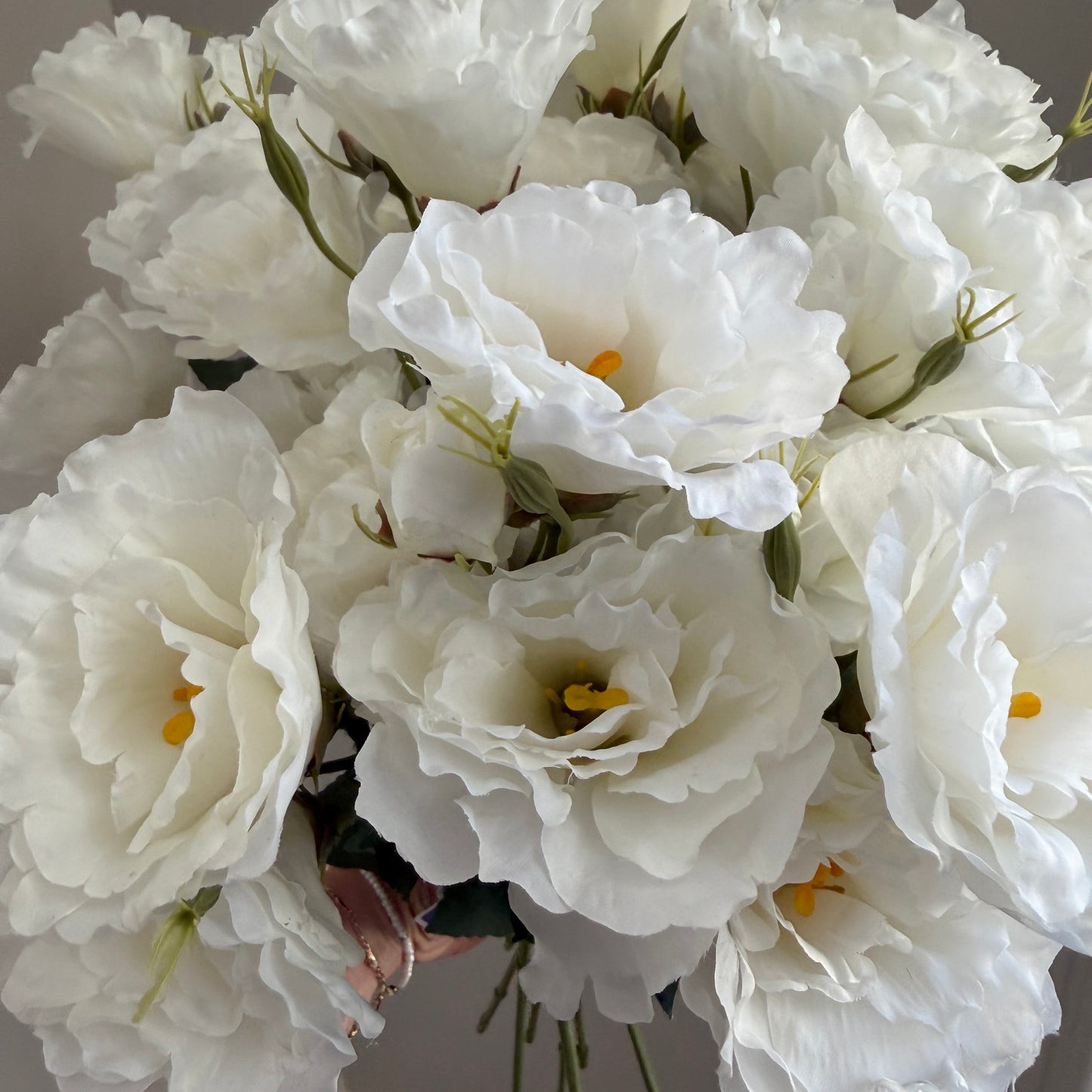 White Lisianthus Spray | 21" Faux Floral Stem | Artificial Flower
