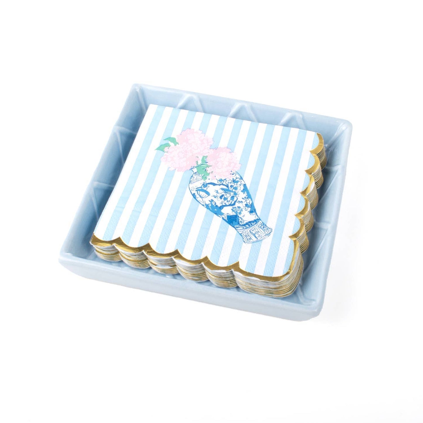 square Light Blue Textured Beverage Napkin Tray