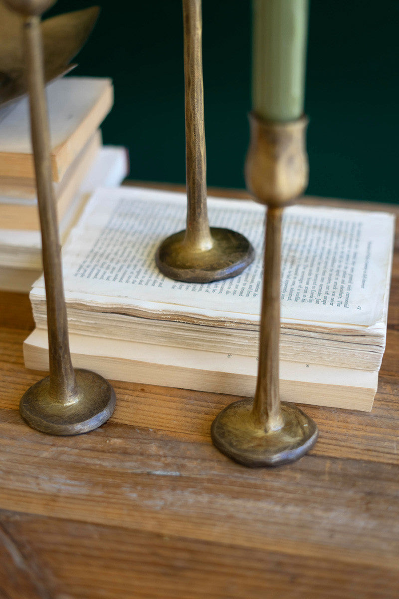 Antique Brass Finish Metal Taper Candle Holders