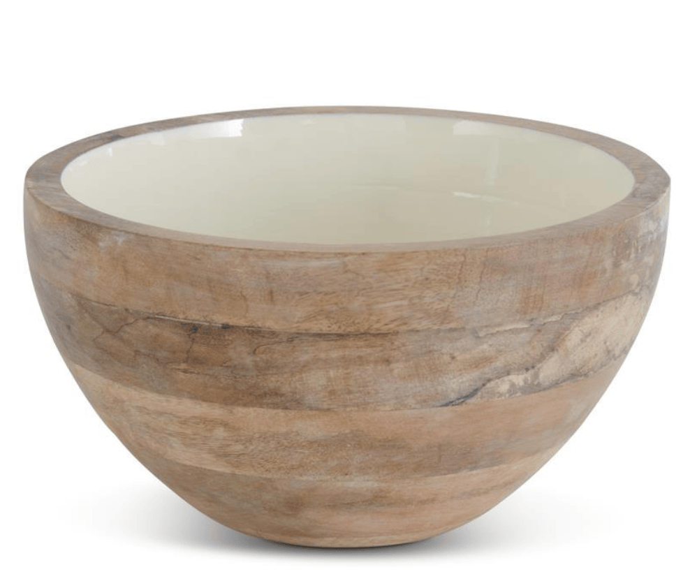 Ivory Enameled Mango Wood Bowl